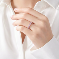 Bague de fiançailles et d'anniversaire pour femme en argent 925 avec zircon cubique rose, design cercle complet, bijoux personnalisés tendance