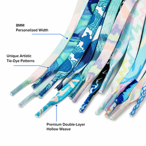 Lacets <span class=keywords><strong>de</strong></span> chaussures Tie Dye 8 mm, double couche, en polyester creux, personnalisés, imprimés par transfert thermique, colorés <span class=keywords><strong>et</strong></span> vibrants - Product Image 3