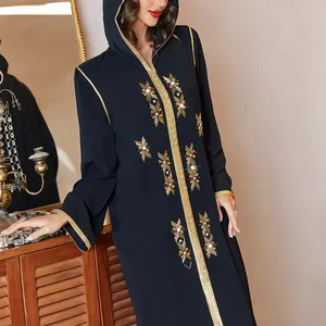 Zaynab开放优雅的阿曼阿巴亚黑金包新款阿巴亚服装穆斯林女性阿巴亚
