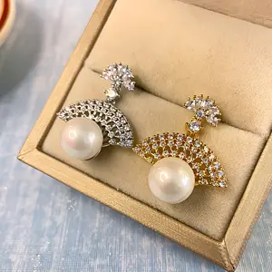 Fashion Jewellery Stylish Gold Plated Kundan Pearl Wedding Party Wear Dangler Earrings Set