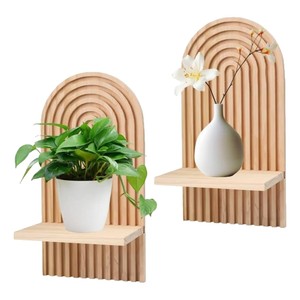 Wooden <b>Wall</b> <b>Mounted</b> <b>Shelf</b> Geometric Design Natural Color Single Layer For Living Room Display Storage - Product Image 5