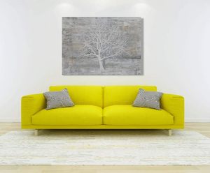 Yihui nghệ thuật cây cuộc sống Acrylic vải tường nghệ thuật 12-màu in khung hiện đại trừu tượng rừng bức tranh màu xám trắng màu be sống - Product Image 2