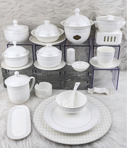 Service de table de luxe en porcelaine fine 45% à motif géométrique mat, avec bordure argentée embossée à la main, pour hôtels et banquets de mariage - Product Image 1