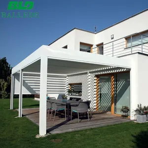 室外百叶窗凉亭系列铝框架钢屋顶，带2把手钩控制百叶窗凉亭花园草坪