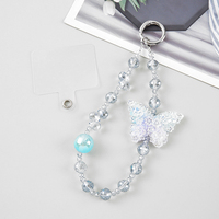 Bracelet de téléphone portable fantaisie en alliage de zinc avec perles de cristal, motif papillon, durable et portable, vente en gros