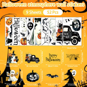 Adhesivos Decorativos para Ventanas de Halloween al por Mayor, Calcomanías Removibles de PVC con Diseño de Fantasmas, Calabazas, Murciélagos y Telarañas para Decoración de Fiestas de Halloween - Product Image 6