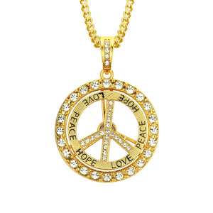 패션 환경 보호 힙합 남성용 회전 링 보그 크리스탈 HOPE PEACE LOVE 펜던트 주얼리 골드 목걸이 - Product Image 4