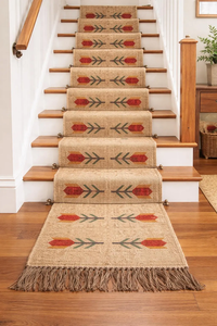 Tapis de couloir en jute floral fait main, style bohème rustique avec franges, pour entrée, salon, chambre, décoration de sol - Product Image 5