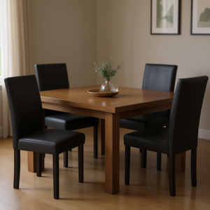 Ensemble de 4 chaises de salle à manger noires avec cadre en bois, siège en simili cuir, taille standard, design moderne, meubles pour la maison - Product Image 2