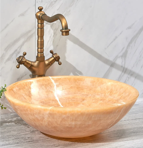 Lavabo Moderno in Onice Giallo Chiaro, <span class=keywords><strong>Lavandino</strong></span> in Marmo per <span class=keywords><strong>Bagno</strong></span> da Appoggio - Product Image 1
