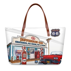 Bolsas para Mulheres com Frete Grátis, Bolsas Gráficas Retro com a Bandeira dos EUA e Sinal Route 66, Último Design em Couro PU - Product Image 5