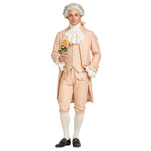 Ensemble de costume de noble rococo du XVIIIe siècle pour <span class=keywords><strong>homme</strong></span> : Gilet, pantalon de jambes larges, jabot en dentelle blanche, perruque – Idéal pour bal masqué <span class=keywords><strong>baroque</strong></span> et Halloween - Product Image 1