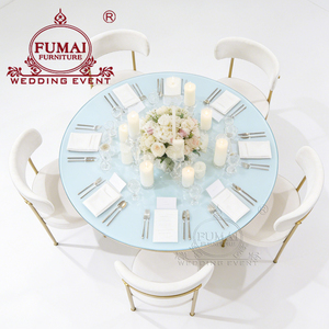 Muebles de Hotel Usados para Bodas de Lujo en Dubái, Mesa de Comedor Redonda de Acero Inoxidable con Base de Titanio Dorado y Vidrio Templado para Uso en Exteriores - Product Image 6