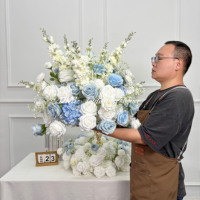 Fleurs artificielles en gros DKB, décoration de haute qualité, mariage, centre de table de 60 cm, fleurs blanches et bleues, décoration de boule