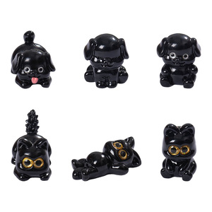 Figurine miniature de chiot et chaton noirs en résine, décoration DIY, ornement de bureau ou de voiture, version Q, petit animal - Product Image 1