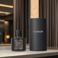 Flacons de parfum cylindriques en verre vides de luxe personnalisés 30ml/50ml/100ml avec bouchon doré/argenté et pulvérisateur à pompe en bois poli