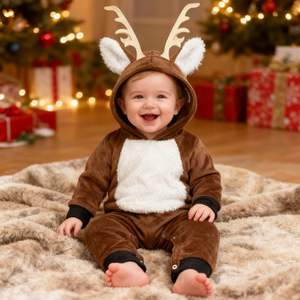 Costume <span class=keywords><strong>de</strong></span> cerf pour bébé Beipegin, garçons et filles, nouveau-né, combinaison en flanelle à capuche, grenouillère, combinaison <span class=keywords><strong>de</strong></span> Noël, Halloween, fabriqué en Chine - Product Image 2