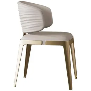 2024新款波浪图案餐椅意大利轻奢华家庭用餐不锈钢简约咖啡厅皮革书椅