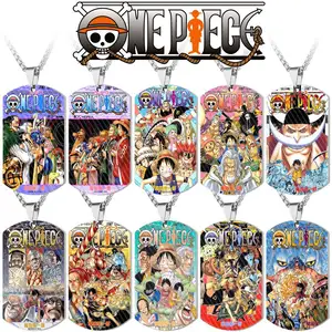 Stainless steel aesthetic anime dog tag One pieces luffy straw hat necklace