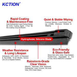 Kction Nouveauté Pièces automobiles Essuie-glace multi-revêtement plat Plus durable Silencieux Sans armature Hydrophobe Lame d'essuie-glace en silicone - Product Image 3