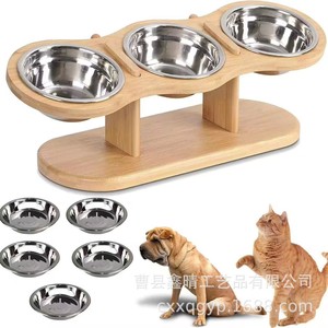 Comedero de bambú y madera para gatos de varias filas, soporte creativo y sencillo de madera maciza para alimentación de mascotas, comedero de madera para perros de interior - Product Image 1