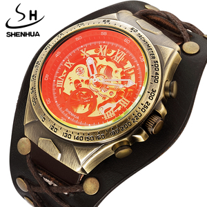 SHENHUA único vendaje bala bronce Dial hombres automático mecánico Rock Vintage gótico reloj Steampunk estilo reloj de pulsera - Product Image 6