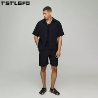 Ensemble deux pièces plissé surdimensionné en coton et lin vert, écologique, OEM, grande taille, pour homme, plage, maternité, manches courtes