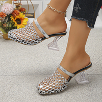 Sandales mules pour femmes en maille ajourée à talon transparent, à enfiler, décontractées, pour l'été