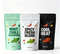 Sachets écologiques personnalisés en aluminium avec fermeture éclair et ligne de déchirement, durables, pour poudre d'assaisonnement épicée, pochettes verticales