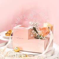 Boîte d'emballage carrée transparente pour gâteaux, motif fleur rouge tendance, pour la Fête des Mères, la Fête des Enseignants, les Anniversaires, la Saint-Valentin 520