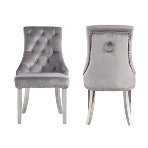Chaises de <span class=keywords><strong>salle</strong></span> à <span class=keywords><strong>manger</strong></span> rembourrées de luxe européen, restaurant, métal, acier inoxydable, tissu velours gris - Product Image 4
