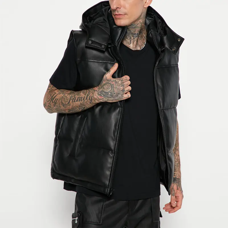 Clothing Manufacturers Custom Logo Sleeveless Bubble Hooded Unisex Puffer Down Vest Winter Casual Black Mens Vest With Hood