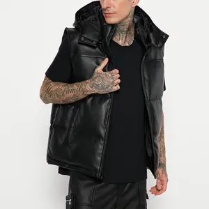 Colete inchado com capuz masculino, colete casual unissex sem mangas com logotipo personalizado para inverno