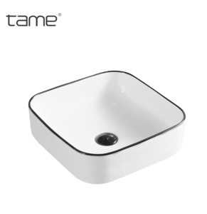 TAME <span class=keywords><strong>Meuble</strong></span> de salle de bain PZ6134-L3 carré de couleur blanche <span class=keywords><strong>avec</strong></span> ligne noire Lavabo de salle de bain Lavabo de comptoir Lavabo - Product Image 3