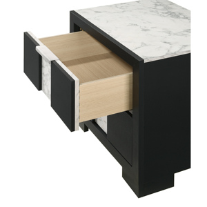 Comodino Contemporaneo Nero con Due Cassetti, Maniglie in Metallo, Bianco e Nero, Arredamento Camera da Letto in Legno - Product Image 2
