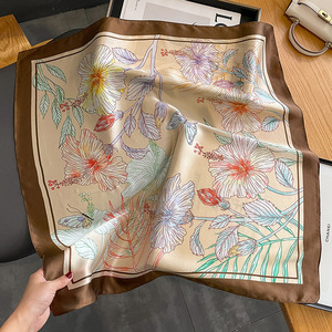 Thời Trang Mới Mềm Mại Thoải Mái 70*70Cm Dâu Lụa Vuông Khăn Cho Phụ Nữ Hoa Hoa In Cổ Chiếc Khăn Khăn Choàng Bandana Khăn Quàng - Product Image 2
