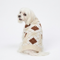 Pull pour chien beige marron à motif Argyle, pull chaud à col roulé pour animaux de compagnie avec poches pour chiens de petite et moyenne taille, style preppy classique