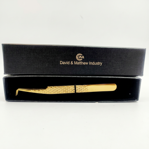 Pince à épiler à 90 degrés la plus populaire avec boîte d'emballage en acier inoxydable couleur or pince à épiler pour extension de cils - Product Image 1
