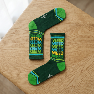 Green Printed <b>Weed</b> Weave Non-Sustainable Right Homewear Tennis <b>Socks</b> for Unisex - Product Image 3