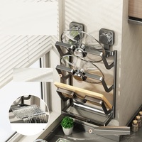 Couvercle mural multifonctionnel pour casseroles sans rinçage avec aspiration forte Support de rangement pour casseroles Support de rangement pour couvercles de casseroles