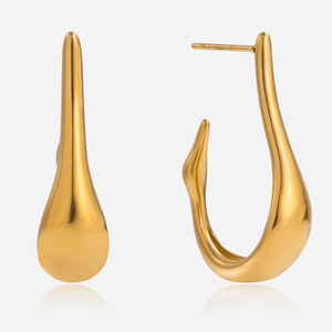 Pendientes de aro en forma de U de acero inoxidable chapado en oro con diseño de gota de agua, joyería de moda para mujer. - Product Image 1