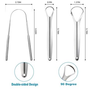 Juego de Limpiadores de Lengua en Forma de U con Logotipo Láser Personalizado al por Mayor, 3 Piezas de Acero Inoxidable con Estuche - Product Image 2