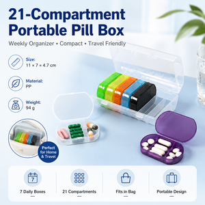 Organizador Semanal de Pastillas, 7 Días, 3 Tomas Diarias, 21 Compartimentos, Pastillero Portátil de Viaje, Libre de BPA, Estuche para Almacenar Vitaminas y Medicamentos - Product Image 1