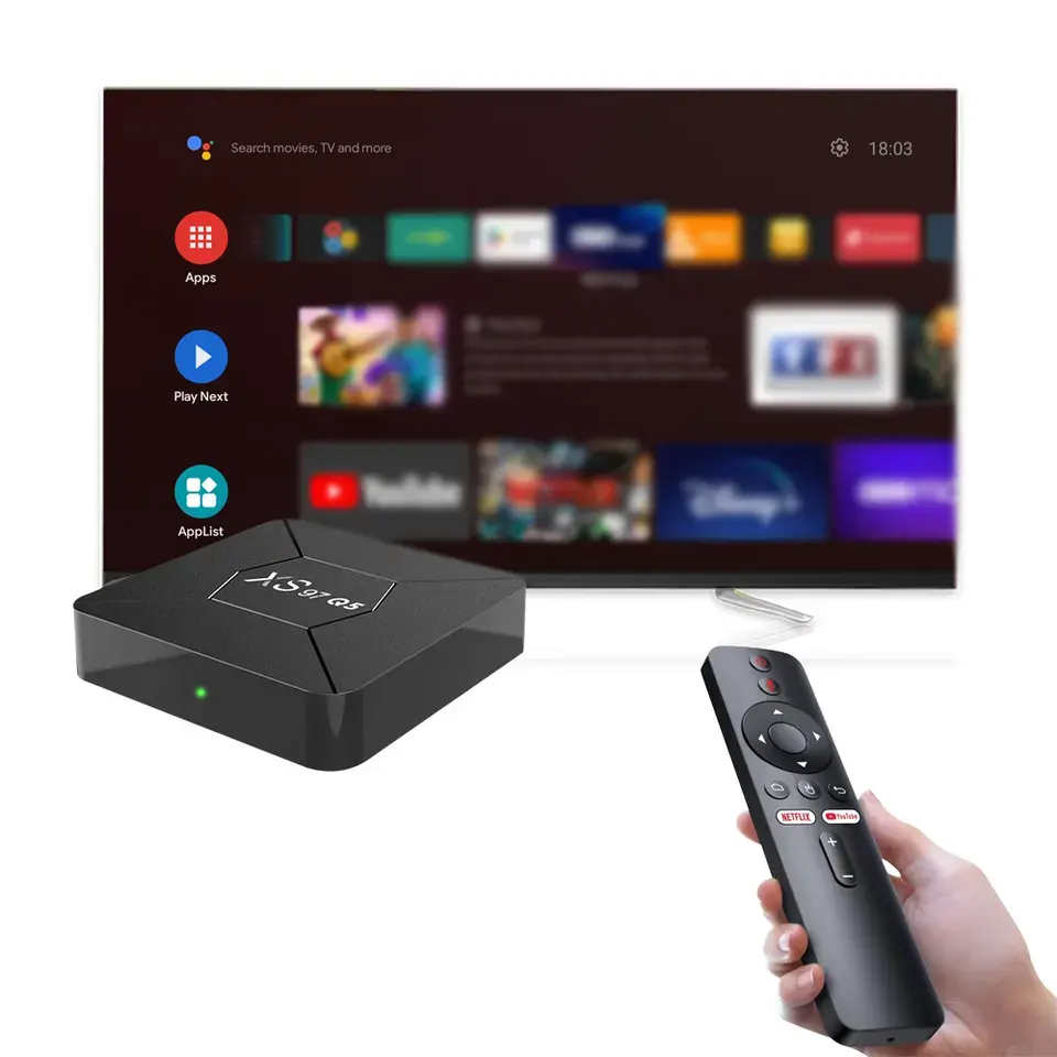 Android box manufacturer Q5 ATV Android 10.0 OS 4K Smart TV Box Allwinner H313 media player 2GB 8GB ATV voice remote