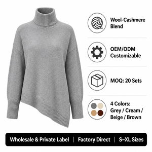 Maglione Oversize da Donna in Misto Lana e <span class=keywords><strong>Cashmere</strong></span>, Collo Alto, Spalle Scese, Lavorazione a Maglia, Maniche Lunghe, Vendita all'Ingrosso, Produzione in Fabbrica - Product Image 4