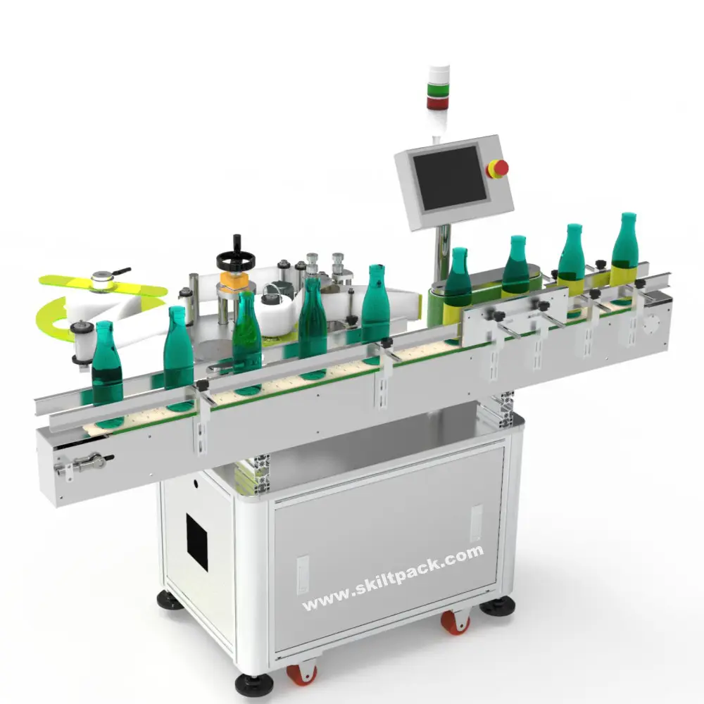 Automatic Round Bottle Sticker wrap around Labeling Machine with printer and turntable