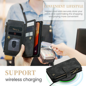 Étui de téléphone CaseMe en cuir PU rétro pour iPhone 14 Pro Max avec support et <span class=keywords><strong>pochette</strong></span> portefeuille à fermeture éclair durable - Product Image 3