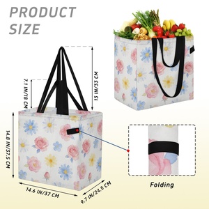 Bolso de Mano Acolchado de Poliéster de Gran Capacidad Reutilizable para Mujer con Estampado Floral de Acuarela Hawaiana y Logotipo Personalizado - Product Image 3