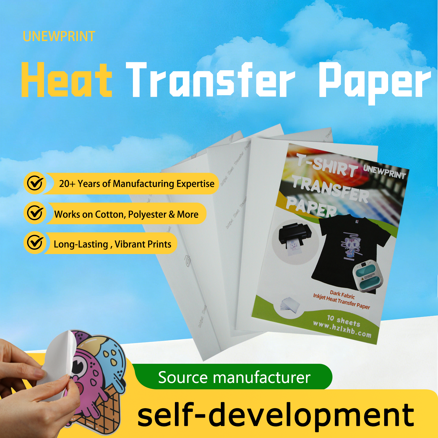 UNEWPRINT Paper transfer A4 Heat Transfer for DIY T-Shirts for Cotton and Polyester