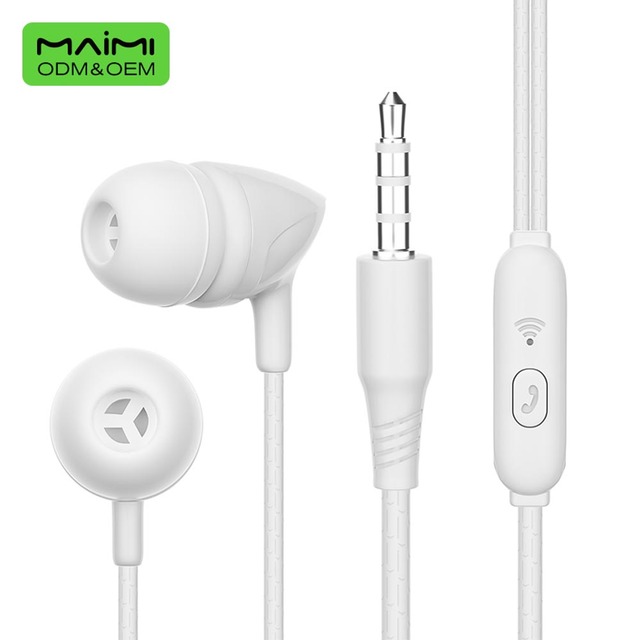 Maimi Wholesale Wired Earphones Music Stereo 3.5mm Jack with Mic Volume Control In-ear Earbuds for Mobile Phones